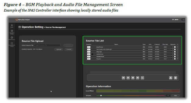 Figure 4 – BGM Playback and Audio File Management Screen